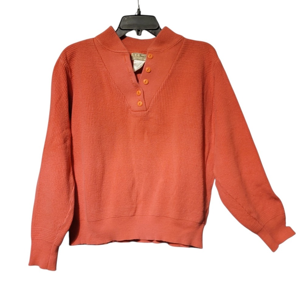 Vintage 70s LL Bean Pink Cotton Thermal Henley Sweater Women sz L Military Style